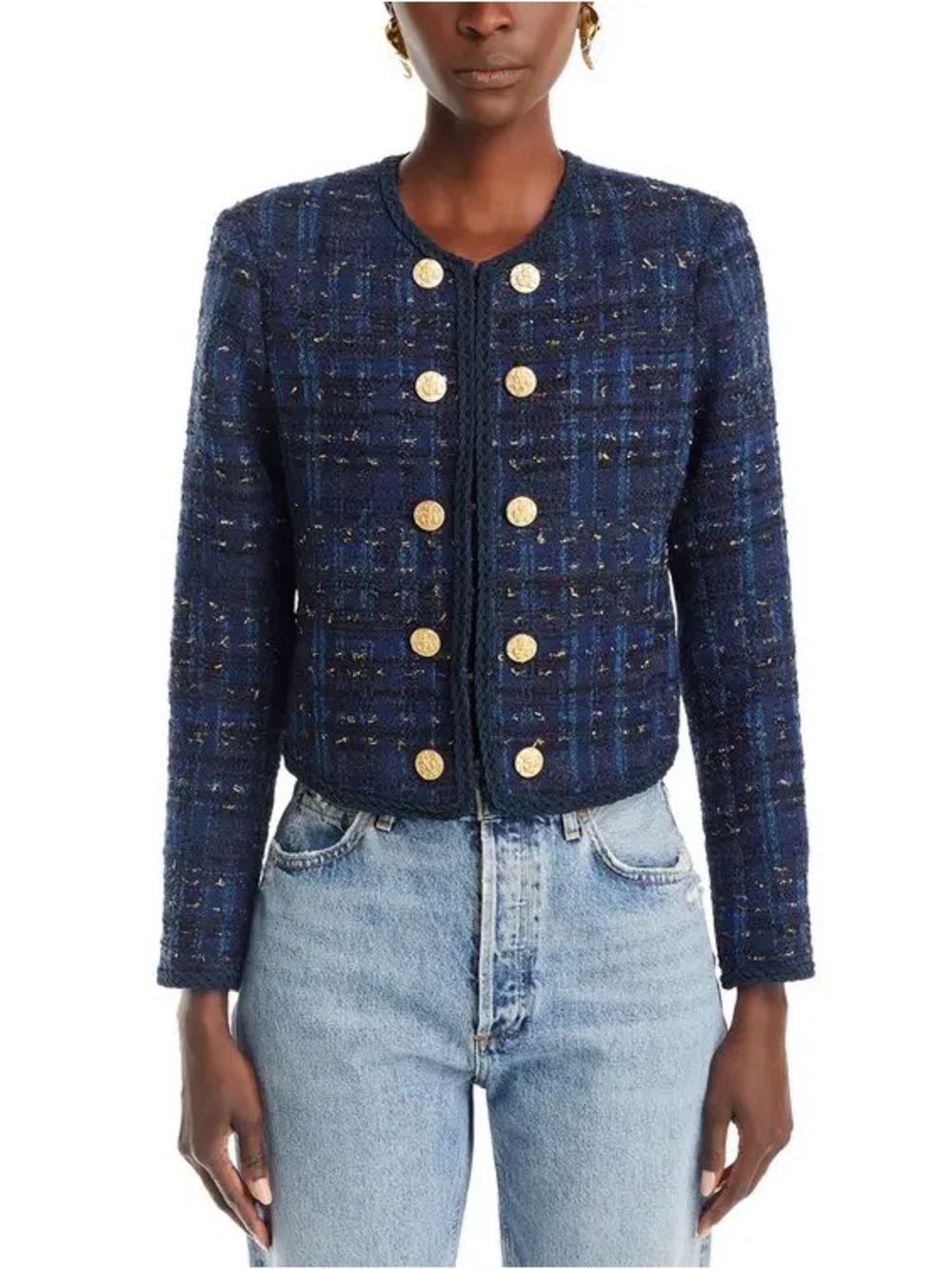 Aqua Navy Tweed, Button Front Jacket, size Large